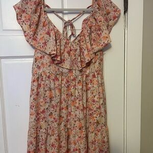 ARULA Pink Floral Maxi Dress with Ruffle V-Neck